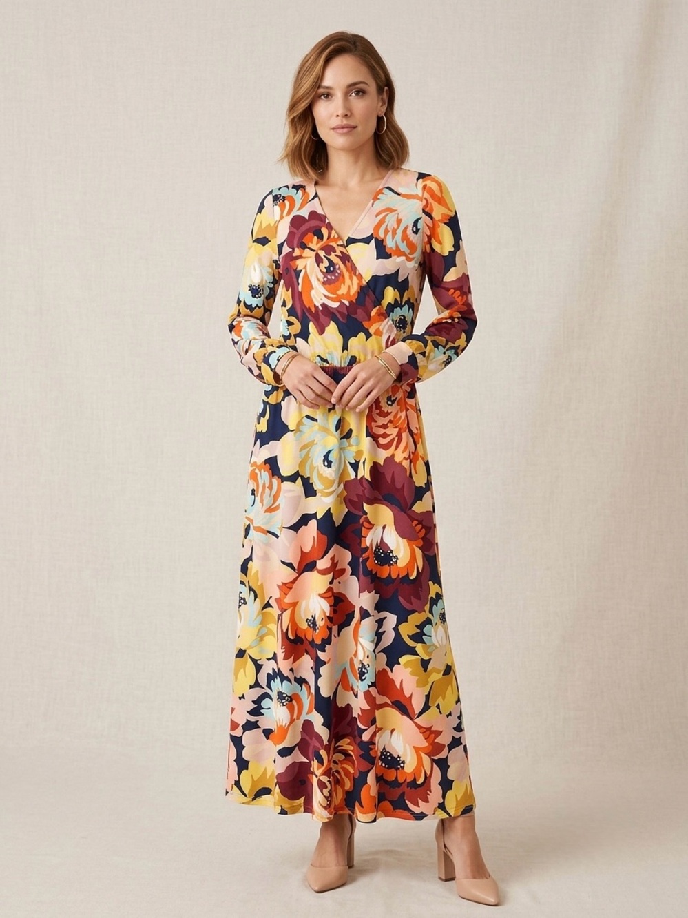 Gilli XS Floral Long Sleeve Wrap Style Maxi Dress